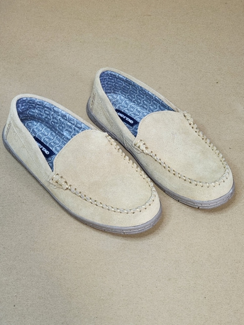 Lands End Slippers Men’s 8D Suede Leather Moccasin Flannel Lined Lighthouse 225